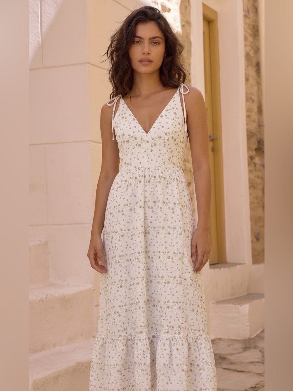 Dress the Population Sunny Days V Neck Floral Embroidered White Gown NWT Large